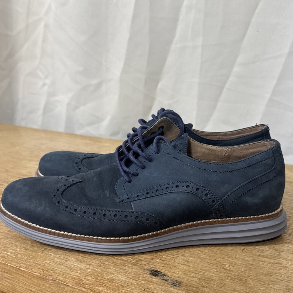 Cole Haan Grand OS Wingtip Oxford Derby Shoes Navy Nubuck Leather Men’s 10 - Picture 3 of 7
